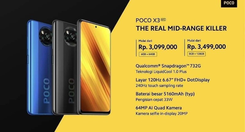 Harga & Spesifikasi POCO X3 NFC, HP 3 Jutaan Spek Dewa