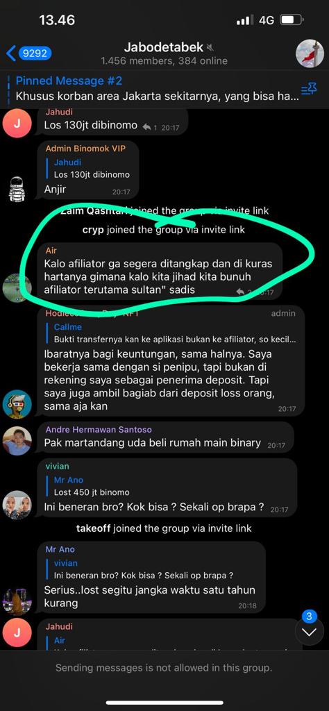 Ancam Bunuh Afiliator, Korban Binary Option Ramai di Telegram