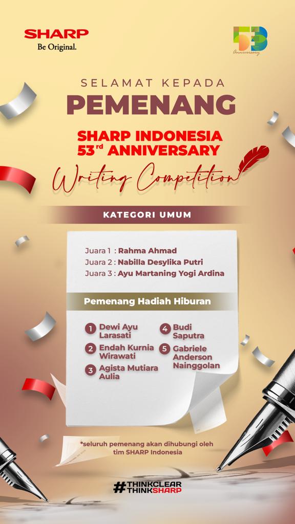 Pemenang Kompetisi Menulis 53rd Anniversary Sharp Indonesia