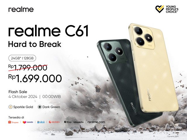 realme C61 Hadir di Indonesia: Smartphone Tangguh dengan RAM 24GB* dan Harga Spesial Rp1.699.000