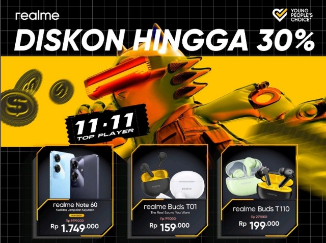Diskon Besar 11.11 dari Realme: Potongan hingga 30% dan Rp2 Juta untuk Smartphone & AIoT